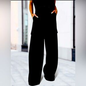 High Waisted Pants for Women Versatile Wide Leg Pants with 4 Pockets Cargo BLACK